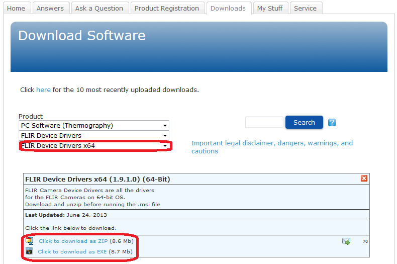 Stažení ovladačů (driver) pro termokameru FLIR